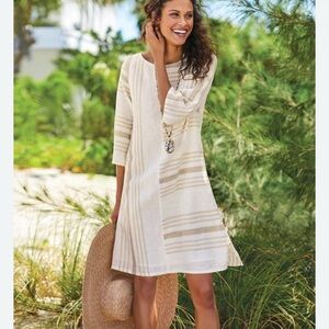 Soft Surrounding Calypso Breeze Striped Beige Tunic Dress made in India Sz M